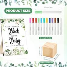 43 pièces Ensemble de jeu pour Baby Shower, Idées uniques pour Baby Shower, comprenant 30 blocs en bois vierges DIY, 12 marqueurs et 1 panneau de jeu "Décore un bloc" pour la fête de révélation du sexe du bébé