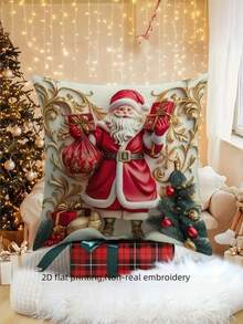 4 piezas Fundas de cojín con estampado 2D de árbol de Navidad, Papá Noel y renos de muñeco de nieve, decoración festiva para sofá, cama, coche, sala de estar y hogar, adecuado para decoración de granja, fiesta de invierno, regalos de Navidad (no incluye relleno)