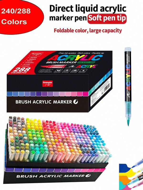 GuangNa Set di pennarelli acrilici GuangNa da 288 colori, con punte morbide e sistema di controllo automatico dell'inchiostro, copertura intensa per scarabocchiare e colorare, adatto per artisti, fai da te, tela, legno, vetro, pietre e tessuti, ottimo per il ritorno a scuola!