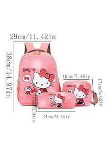 Sanrio 1 pieza Conjunto de 3 piezas de mochila Sanrio Hello Kitty Kulomi, estampado de gato anime KT, adecuado para estudiantes de secundaria y preparatoria, mochila, bolso de hombro, estuche de lápices, para la escuela, temporada de regreso a clases, salidas y regalos