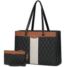 NEWHEY Premium Leather Laptop Tote Set For Women: 15.6 Inch Professional Work Bag With Detachable Clutch. Multi-Functional Computer Briefcase & Purse For Office, Teacher, And Business Travel. - 黑色拼棕色 - 查看 8