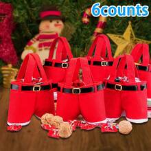 6pcs Santa Claus Pants Gift Bag - Made Of Red And White Polyester Fabric With A Gold Buckle, Perfect For Holiday Decoration, Party Gifts, Home And Kitchen Decor, Christmas Decoration, The Best Choice For Christmas