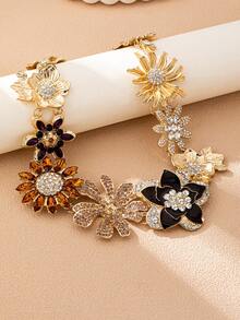 OABE 1pc Vintage Exaggerated Maximalist Floral Rhinestone Necklace, Charming Women's Necklace Suitable For Party, Banquet, Holiday, Wedding - Multicolor - View 6