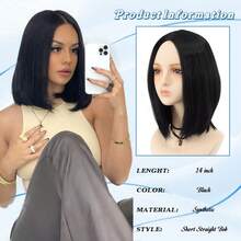 女士黑色鲍勃中分直发假发 - 高品质高温合成面料，易扣网眼帽，时尚款式适合所有脸型 - 让您每天都充满自信，适合派对万圣节日常角色扮演服装 - 黑色 - 查看 5