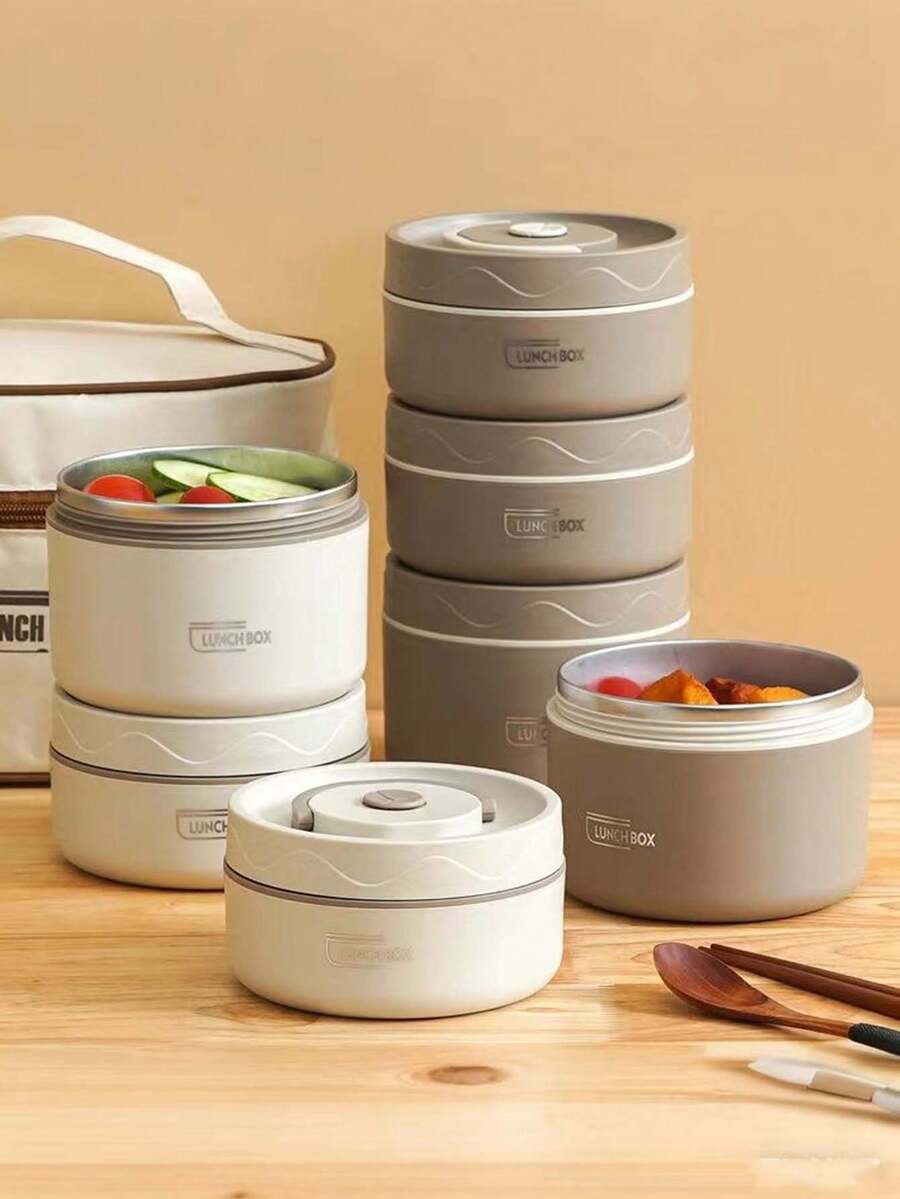 1pc 304 Stainless Steel Insulated Bento Box, 3-Layer Independent Stackable Design To Prevent Cross-Contamination, Long-Lasting Freshness, Microwave-, Leak-Proof Lid, Suitable For School, Home, Camping, Office, Travel