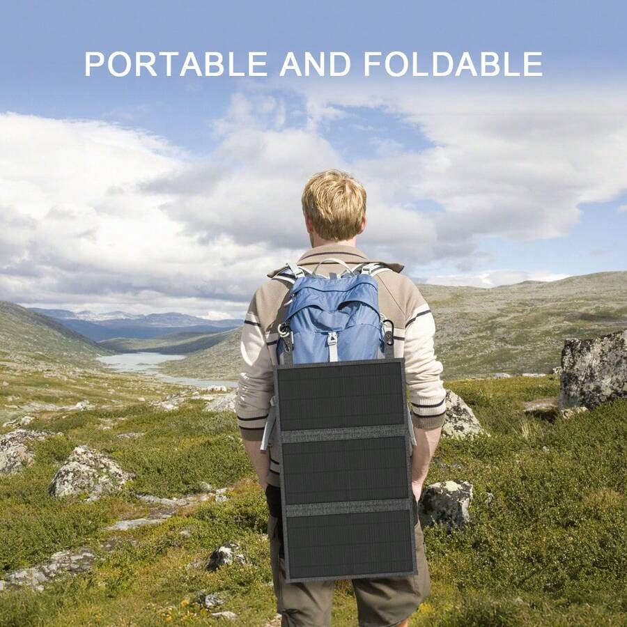 ZGZXSEXHZ 1 pièce Panneau solaire pliable 30W, chargeur solaire portable, sortie 18V, comprend un mousqueton et des câbles, 3 ports convenant à plusieurs appareils, idéal pour la randonnée, les voyages, la recharge de téléphones et de power banks, parfait pour le camping, la randonnée et les kits d'urgence