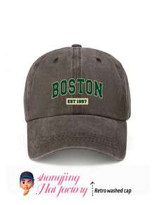 1pc "BOSTON" Printed Washed Baseball Cap, Classic Stylish Soft Sweatband Adjustable Size Lightweight Sun Protection Versatile Classic Cap, Suitable For Outdoor Sports, Football Games, Daily Wear, Party, Vacation, Perfect Gift For Friends And Family, Unisex