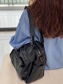 复古朋克风格女式摩托车包，个性化复古单肩包，带多个拉链的斜挎包 - 彩色 - 查看 3