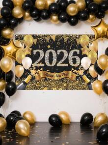 1 件 2026 新年快乐背景布，闪光气球，横幅和香槟图案背景布，150 * 100 厘米涤纶背景布，新年前夜庆祝用品，新年派对装饰，新年拍照摊位道具，新年装饰，节日派对用品 - 彩色 - 查看 6