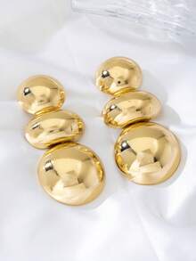 1 Cặp bông tai đinh tán kim loại hình cầu cỡ lớn hình học bất đối xứng - Vàng - Xem 6