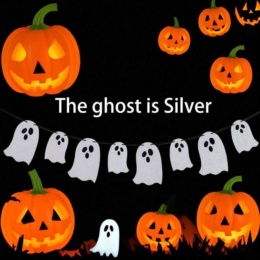 1pc Silver Halloween Ghost Pull Flag, Party Decoration Banner, Pull Flower Pull Flag Hanging Decor, Suitable For Outdoor, Hanging Decor, Doorway Decor, Halloween Party Scene Decoration