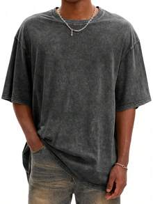 Mens Oversized T Shirts Vintage Cotton Acid Wash Heavyweight Loose Fit Tees Shirts Unisex Basic Tops For Men Women - 玫瑰 - 查看 7