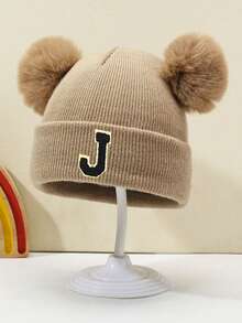 1 件婴儿字母针织帽，柔软、温暖、舒适，适合男孩和女孩秋冬季户外使用。