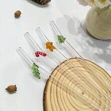 4 包可重复使用弯曲玻璃吸管套装 - 高硼硅玻璃带清洁刷 - 圣诞主题节日设计（圣诞树、拐杖糖、冬青树、姜饼人） - 家居、咖啡厅、派对的理想礼物 - 彩色 - 查看 7