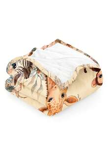 1件水彩卡通風森林可愛動物大象獅子斑馬長頸鹿花卉植物藤蔓圖案正方形印花毛絨毯，柔軟四季通用，適用於客廳沙發躺椅和臥室床上用品，適合旅行露營送禮 - 彩色 - 查看 3