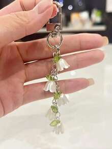 Orchid Faux Pearl Keychain With Tassel, Key Chain Ring, Backpack Charm, Car Key Pendant, Earphone Case Accessories, Gift For Women. Cute Pearl Chain Orchid Keychain, Creative Tassel Style Keychain, Backpack Charm, Bag Decoration, Birthday/Party Gift Backpack For School Car Accessories Goth Y2k - 彩色 - 查看 3