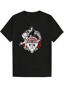 Camiseta gráfica casual de verano para hombres - Diseño de calavera negra y llamas con texto Passionate Are Go. Camiseta de cuello redondo de poliéster ligero. Lavable aáquina, ajuste regular para ropa casual. Camiseta con gráfico llamativo. Tela cómoda - Negro - Ver 6