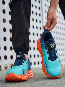 男女通用旋转扣鞋，新款舒适钢头鞋，男士防砸防刺穿气垫工作鞋，轻便透气工业建筑防护鞋，男女通用四季劳保鞋 - 藍橘色 - 查看 4