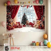 2D Flat Banner With Snowman Background In Christmas Wonderland Style, Paired With Red Curtains, Suitable For Indoor Celebration Events, Photography Studio Shoots, And Holiday Gatherings. - Multicolor - View 6