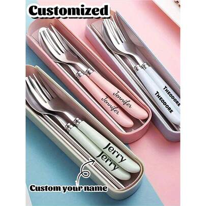 3 piezas Juego de cubiertos reutilizables de acero inoxidable, cubiertos portátiles para picnic, camping, viajes, hogar, oficina, escuela, regalos