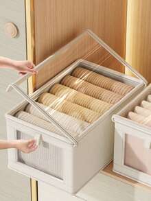 1 Large-Capacity Window Storage Box, Foldable Storage Box, Large-Capacity Storage Box, Fabric Storage Box, Clothing Storage And Sorting, Clothing Storage Separately, Clothing Cabinet Storage, Home Storage, Can Be Stacked, Saving Space, Thickening Materials, Not Easy To Deform, Stain-Resistant And Easy To Clean. - Grey - View 12