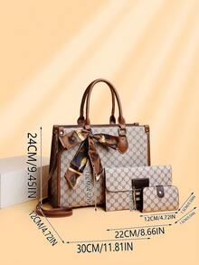 3pcs Set: Multicolor Plaid PU Leather Handbag, Shoulder Bag, Zipper Tote Bag, Elegant Middle-Aged Women Bag, Large Capacity, Versatile For Daily Use - Grey - View 8