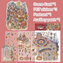 3 arkusze naklejek z miniaturowymi krajobrazami + 1 arkusz tektury z motywem sceny, odpowiednie do scrapbookingu, planera, rękodzieła, dużych rozmiarów - Wielokolorowe - Zobacz 8