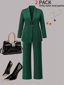 Nuovo set casual invernale da donna taglie forti, 2 pezzi, stile elegante business, giacca cardigan tinta unita + completo pantalone, adatto per l'uso quotidiano