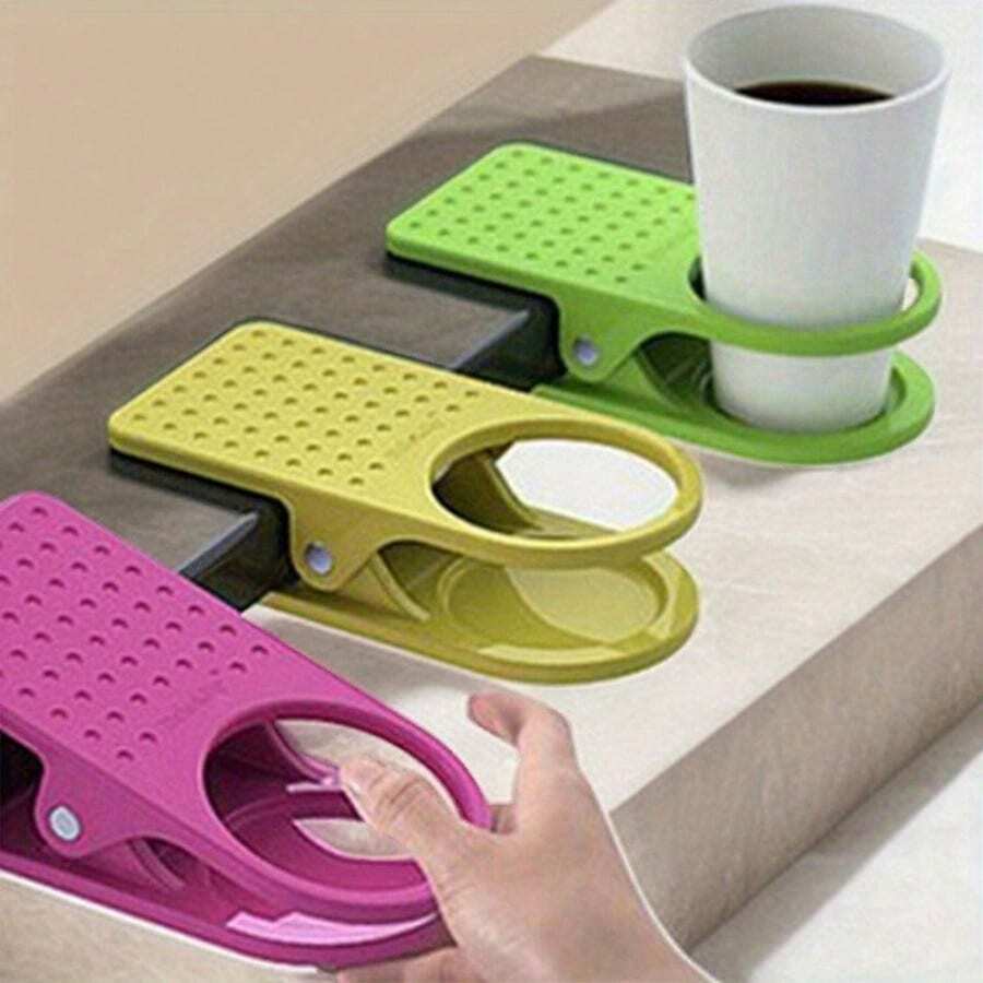 1pc Creative Large Desktop Cup Holder, Plastic Clip-On Office Side Table Mug Stand