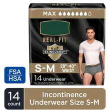 Real Fit Incontinence Underwear Men, Adult Diapers, S/,, 14 Count