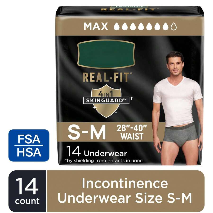 Real Fit Incontinence Underwear Men, Adult Diapers, S/,, 14 Count