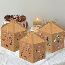 Christmas House-Shaped Candy Box Gift Bag, Very Suitable For DIY Christmas Cookie Packaging And Party Decoration, Kraft Paper Candy Box, Christmas Party Decoration Supplies