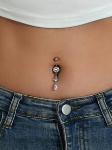 1 chiếc nhẫn rốn đính đá Cubic Zirconia hình ngôi sao thanh lịch, dành cho phụ nữ hàng ngày, tiệc tùng, trang sức cơ thể - Bạc - Xem 6