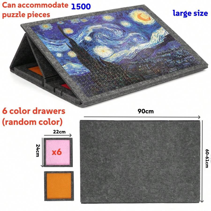 1 set Tapis de puzzle, peut contenir jusqu'à 1500 pièces, options de tailles multiples, comprend 6 tiroirs de couleurs aléatoires, tapis de puzzle léger, table de rangement de puzzle portable en feutre pour adulte