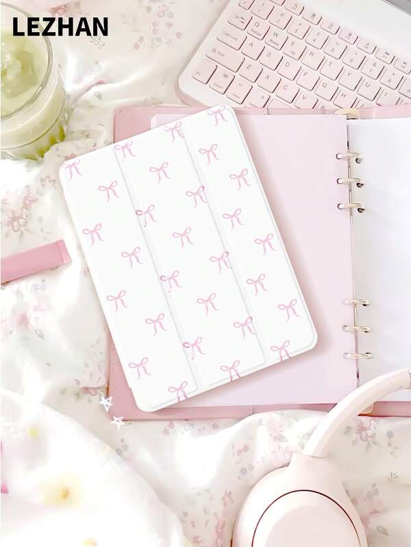 Bow-Knot 1pc Bow Print Flat Protective Case, Compatible With IPad 10.2", IPad Pro 11" 2021/2020/10th Gen, IPad Mini 4/5/6, Galaxy Tab A8 10.5" 2022, Matepad 10.4/Tab, With Pencil Slot, Anti-Fall, Tablet Stand Case