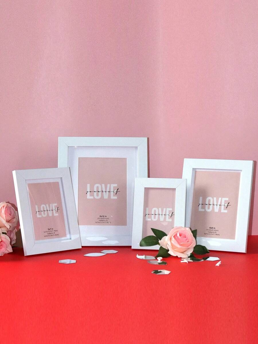 1pc Nordic Style Flat Edge Simple Photo Frame, Density Board Frame Suitable For Living Room, Study, Bedroom - White - View 1