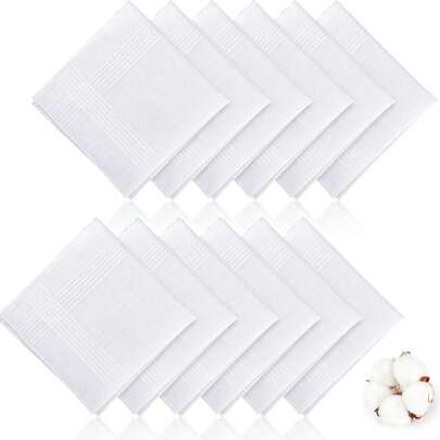 3pcs/6pcs/10pcs Classic White Handkerchiefs For Men & Women, Soft Polyester Fabric Handkerchiefs, Comfortable Absorbent Small Squares, Sweat-Absorbent Breathable Handkerchiefs, Suitable As Birthday Or Holiday Gifts