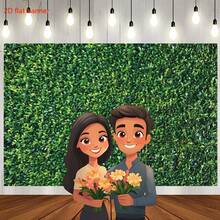 Tela decorativa colgante impresa con fondo de hierba verde plana 2D, telones de fondo para fiestas