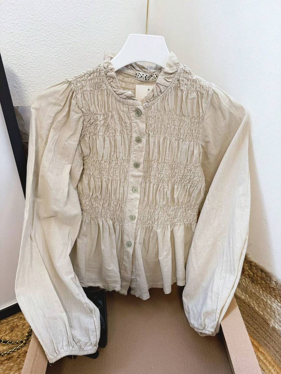 blusa abierta de bonetones, con goma elástica, cuello bolate, nueva colección de otoño  para mujer, equivale para una talla xs/s  . entrega estimada 1-3dias laborable (península) envió gratuito - Beis - Ver 1