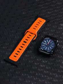 1pc Compatible With Apple Watch Bands, Outdoor Sports Fitness Yoga Waterproof Sweatproof Ultra-Thin Soft 3D Embossed Texture Dual-Color Silicone Strap, Suitable For Apple Watch Ultra/Series 3/2/1/SE/S9/8/7/6/5/4/3/2/1, 38/40/41mm, 42/44/45/46/49mm, Unisex Smartwatch Replacement Accessory - Black Orange - View 10