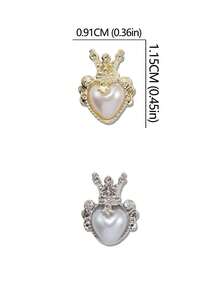 10 Pieces Of Nail Art Nail Accessories, Three-Dimensional Exquisite Crown Set With Heart And Pearl, Charming DIY Nail Products