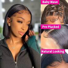 Wear And Go Glueless Bob Wig Human Blended Hair Straight 5x5 4x4 Pre-Cut HD Lace Glueless Wigs Pre-Plucked Transparent Lace Front Closure Wigs For Women 200% Density 10 Inch - Natural & Black - View 4