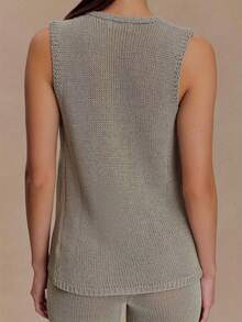 Women's Knit Sleeveless Tank Top Solid Loose Summer Vest With Unique Buckle Accent Clubwear For Party