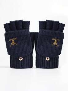 1 par de luvas com dedos à mostra para homens e mulheres, luvas de lã tricotadas com aba para outono e inverno