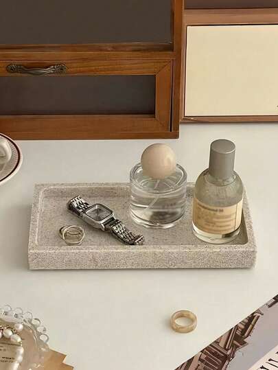 1pc Marble Texture Tray, Resin Vanity Organizer Dish, Desk Cosmetic Storage Plate For Women Storage Organizer Travel Essentials Back To School Dormitory Storage Fall Decor