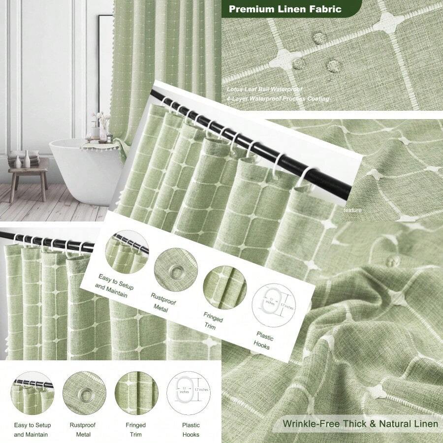 Cortina de ducha Sage Green Stall Stall Farmhouse Boho Modern Fabric Shower Curtains for Bathroom Rv Half Small Size Bathroom Curtain Set with Tassel Bohemian Cloth Shower Curtain with Hooks - Yzg0203 - Ver 1