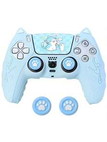 可爱猫主题 PS 控制器硅胶保护套，带拇指握把和触摸板贴花，防滑、防汗、防尘、防刮擦，增强游戏体验 - 舒适的 PlayStation 5 保护套