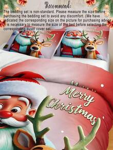 3pcs Santa Claus And Elk Digital Print Duvet Set Set (1 Piece Duvet Cover 2 Pieces Pillowcase Without Core) Polyester Fiber Super Soft Skin-Friendly Bedding Set Christmas Decorations Suitable For Various Bed Sizes Ideal For Gifting Christmas - Multicolor - View 4