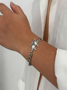 1pc Retro Double Star Bracelet, Unisex, Punk Rock Chic Luxury Accessory - Multicolor - View 6