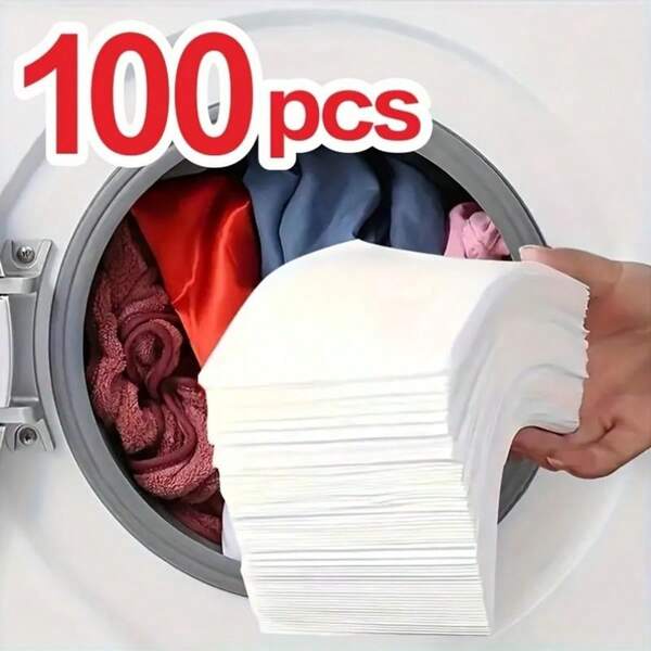 100pcs Color Bleed Trapping Sheets - Prevent Dye Transfer, Fragrance-Free, For Delicates, Reds, Blues - Laundry Accessory For Home & Commercial Use, Heat Resistant Material, Easy To Use Garment Care Accessory